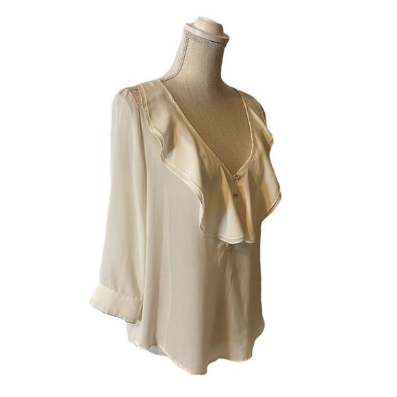 Anthropologie HD in Paris Cream Pink Sparkle Elinor Ruffle Long Sleeve Top - Picture 8 of 17